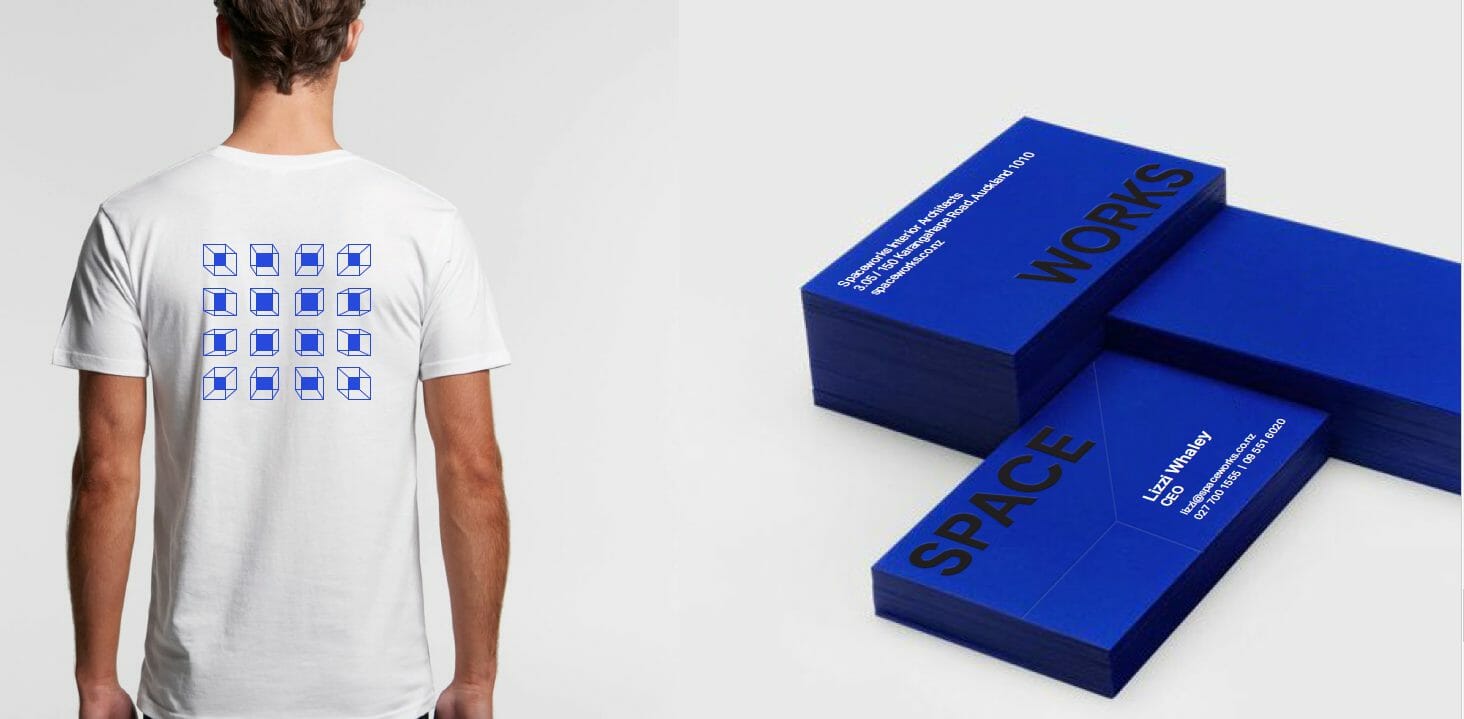 Spaceworks and man in a white shirt with 3d blocks