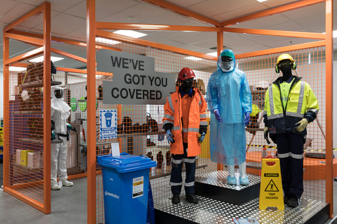 Protective suits display of OfficeMax