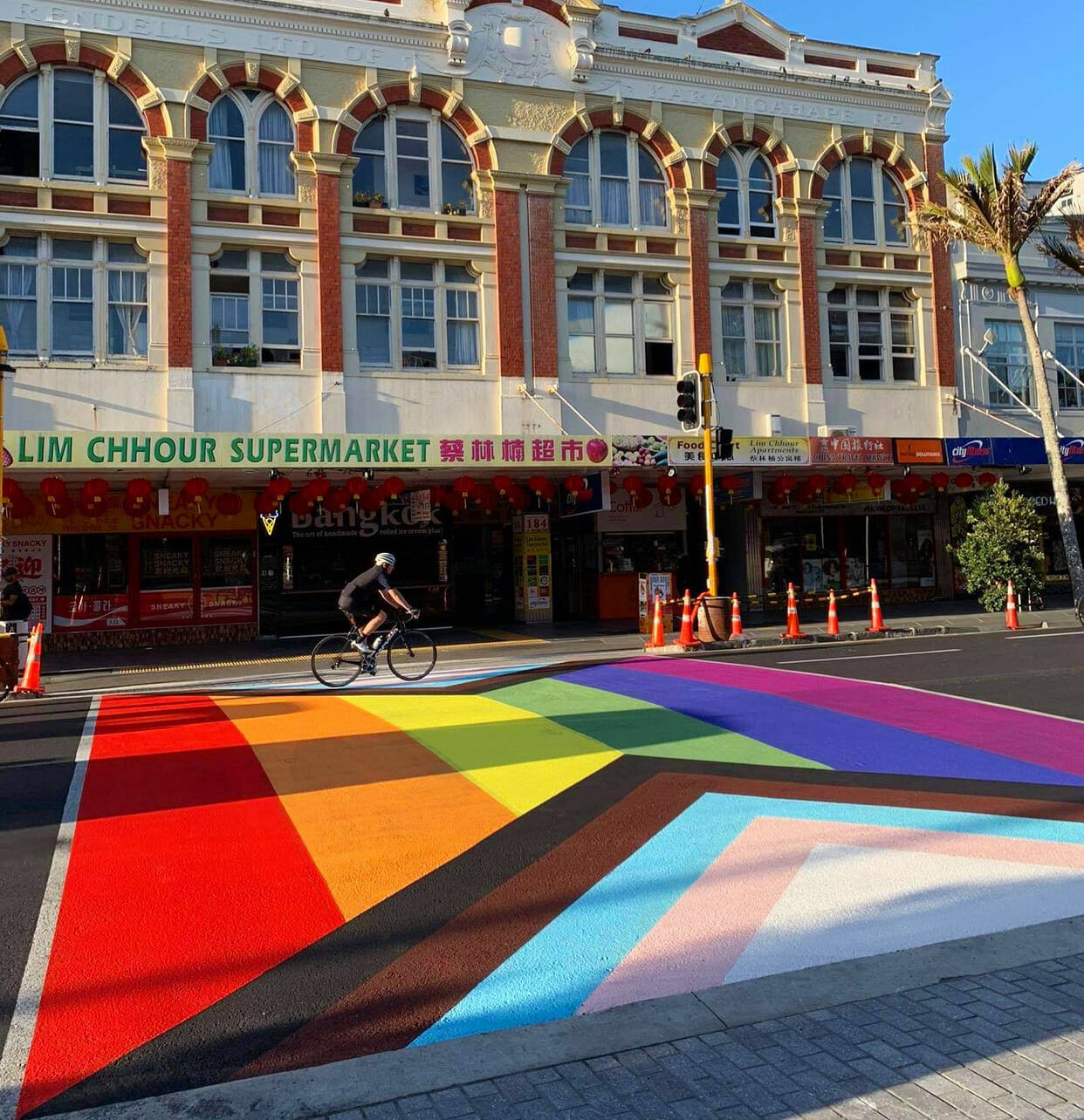 Street road with rainbow paint